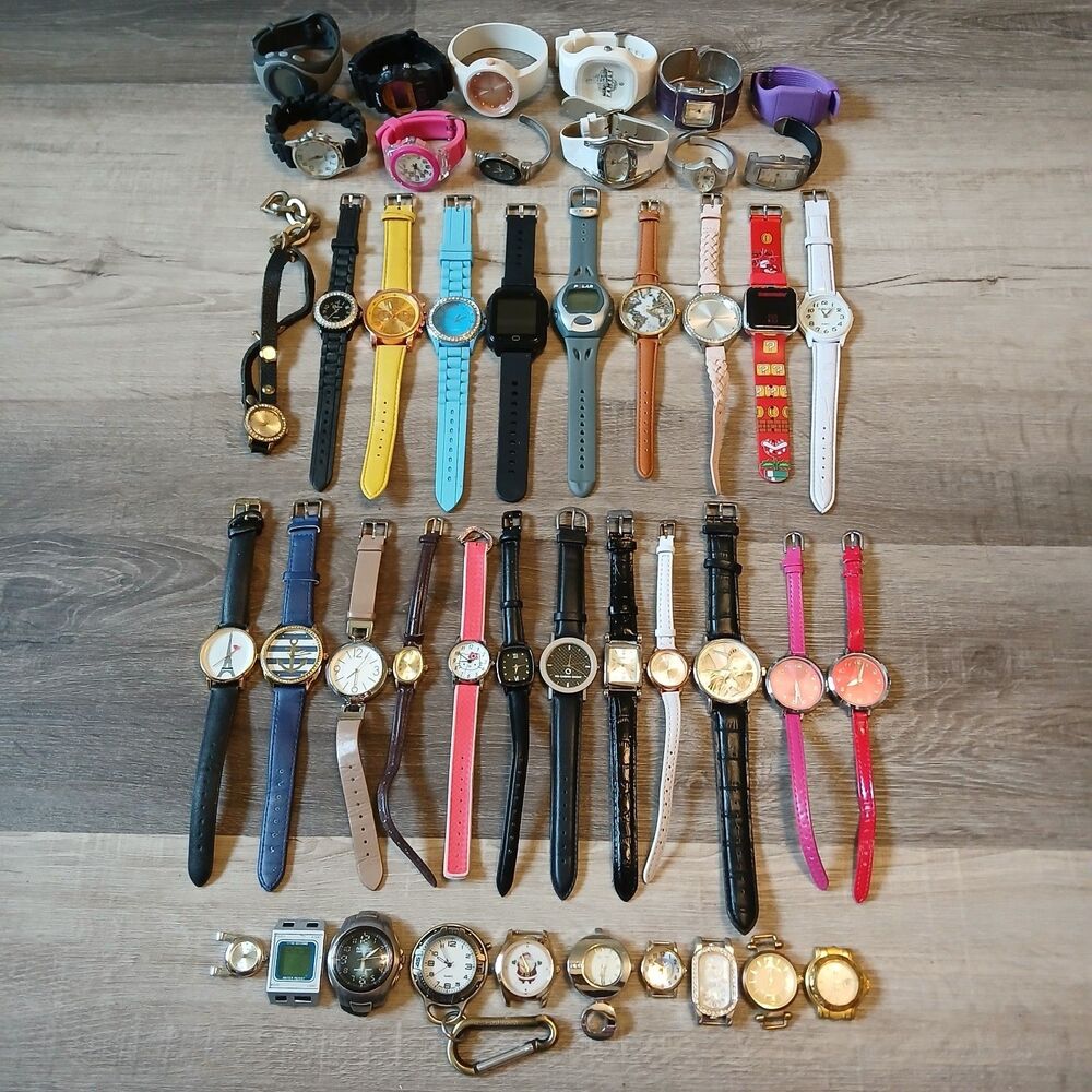 Huge Watch Lot of 40+ Mixed Brands Vintage & Modern Parts/Repair Untested-Box D8